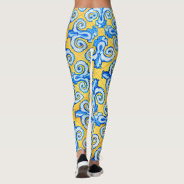 Geel en Blauw Mediterraans Patroon Tegels Leggings