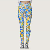 Geel en Blauw Mediterraans Patroon Tegels Leggings (Voorkant)