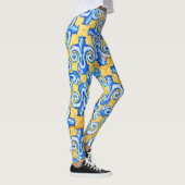 Geel en Blauw Mediterraans Patroon Tegels Leggings (Rechts)