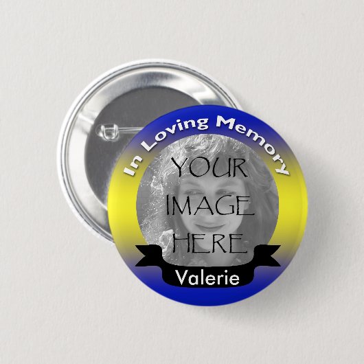 Geel en blauw Memorial Foto Button (Voorkant /achterkant)