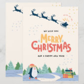 Geel en Blauw Modern Minimalistisch Vrolijk Kerstf Feestdagenkaart (Voorkant / Achterkant)