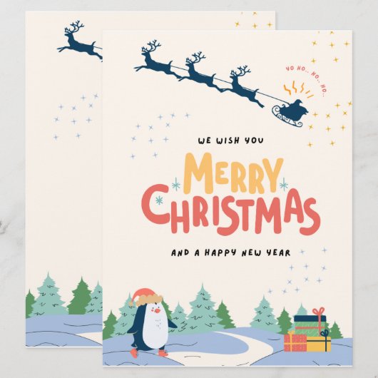 Geel en Blauw Modern Minimalistisch Vrolijk Kerstf Feestdagenkaart (Voorkant / Achterkant)