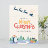 Geel en Blauw Modern Minimalistisch Vrolijk Kerstf Feestdagenkaart (Staand voorkant)