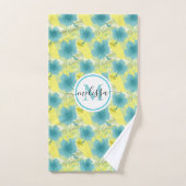 geel en blauw monogram bloem bad handdoek (Handdoek)