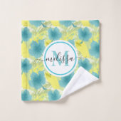 geel en blauw monogram bloem bad handdoek (Wasdoekje)