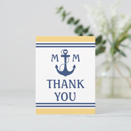 Geel en Blauw Nautisch Dank u Briefkaart (Staand voorkant)