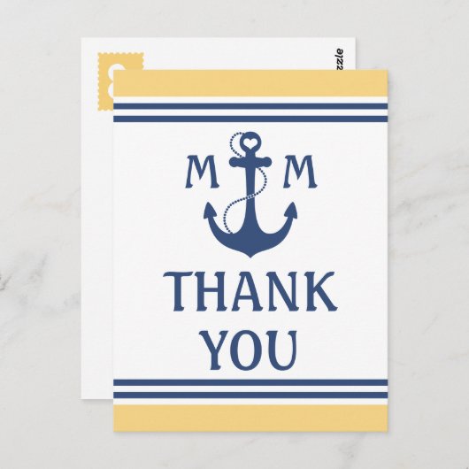 Geel en Blauw Nautisch Dank u Briefkaart (Voorkant / Achterkant)