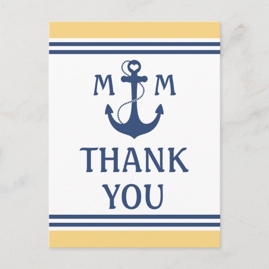 Geel en Blauw Nautisch Dank u Briefkaart (Voorkant)
