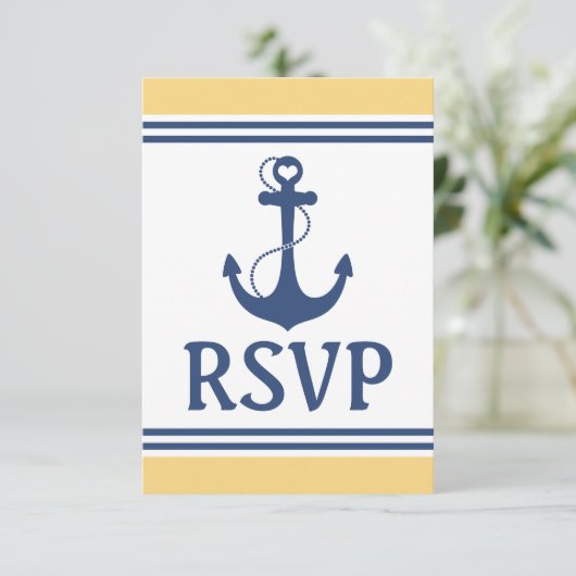 Geel en Blauw Nautisch Huwelijk RSVP (Staand voorkant)