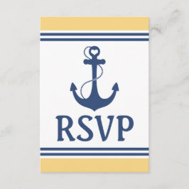 Geel en Blauw Nautisch Huwelijk RSVP Kaartje