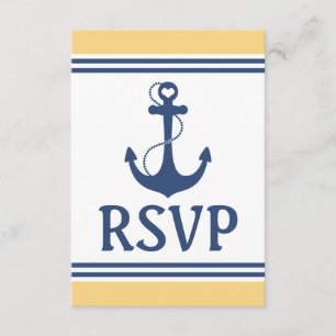 Geel en Blauw Nautisch Huwelijk RSVP Kaartje