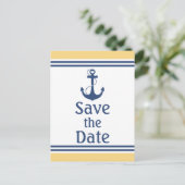 Geel en Blauw Nautisch Sla de Datum op Aankondigingskaart (Staand voorkant)