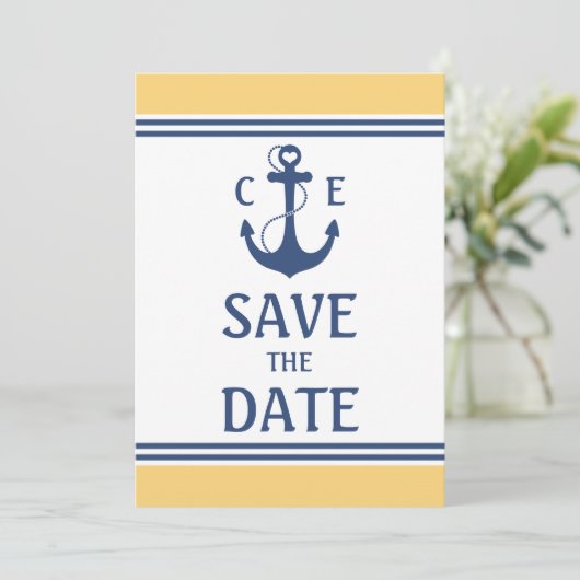 Geel en Blauw Nautisch Sla de Datum op Save The Date (Staand voorkant)