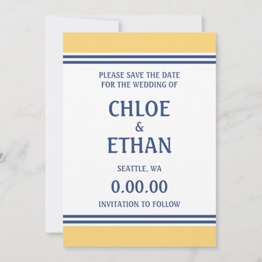 Geel en Blauw Nautisch Sla de Datum op Save The Date (Achterkant)