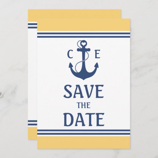 Geel en Blauw Nautisch Sla de Datum op Save The Date (Voorkant / Achterkant)