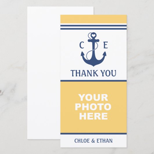 Geel en Blauw Nautische Foto Dank u Bedankkaart (Voorkant / Achterkant)