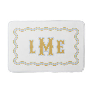 Geel en blauw op maat gemaakt gegolfd monogram badmat