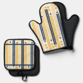 Geel en blauw ovenwant & pannenlap set (Voorkant / Achterkant)