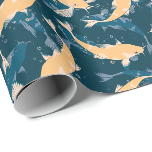 Geel en blauw patroon - Koi Fish Cadeaupapier (Rol Hoek)