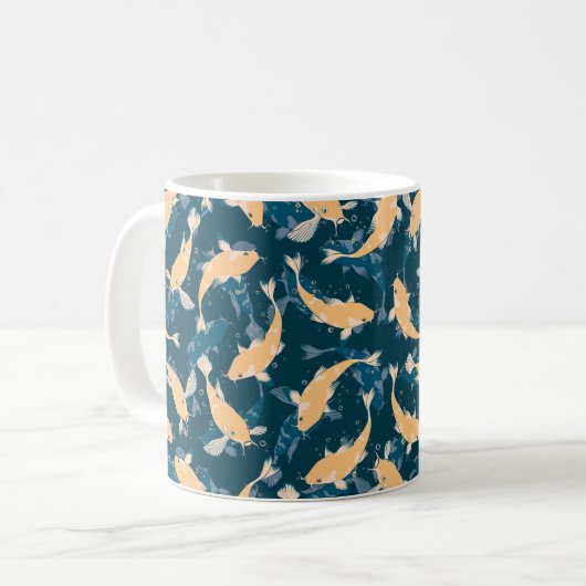 Geel en blauw patroon - Koi Fish Koffiemok (Voorkant links)