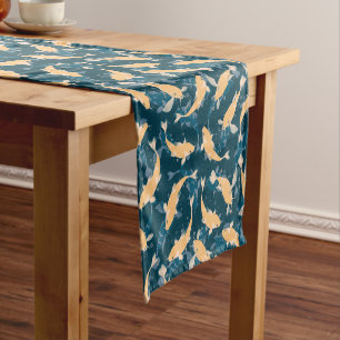 Geel en blauw patroon - Koi Fish Korte Tafelloper