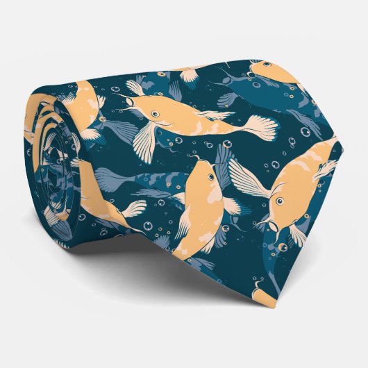Geel en blauw patroon - Koi Fish Stropdas (Opgerold)