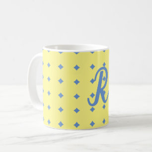 geel en blauw, patroon, monogram mok