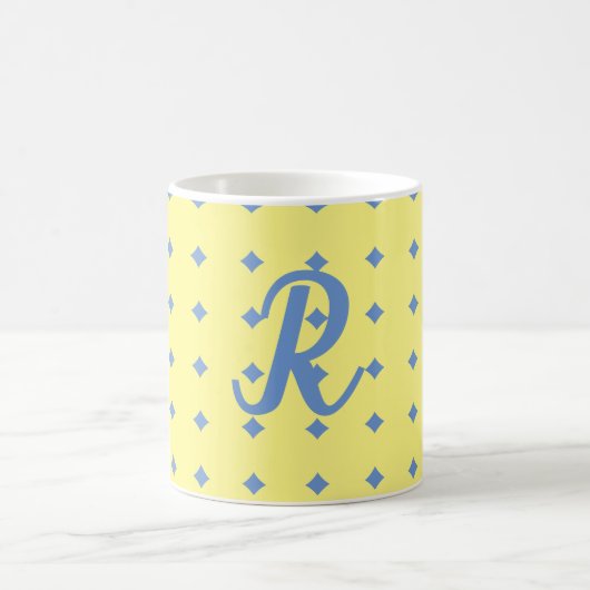 geel en blauw, patroon, monogram mok (Center)