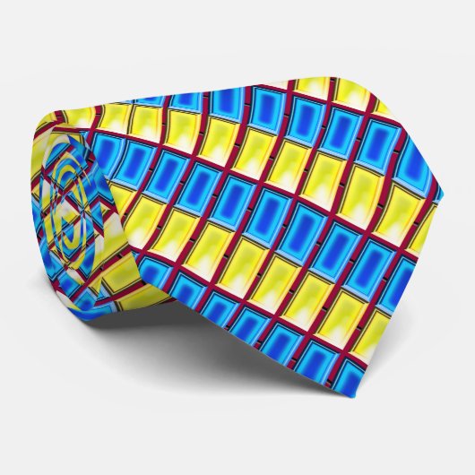 Geel en Blauw Patroon Stropdas (Opgerold)