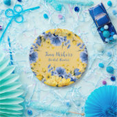 Geel en Blauw Pioen Bloemen Vrijgezellenfeest Papieren Bordje (Feest)