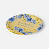 Geel en Blauw Pioen Bloemen Vrijgezellenfeest Papieren Bordje (Gekanteld)