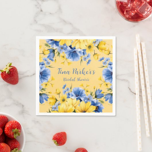 Geel en Blauw Pioen Bloemen Vrijgezellenfeest Servet (Insitu)