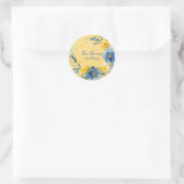 Geel en Blauw Pioen Krans Bloemen Bruiloft Ronde Sticker (Tas)