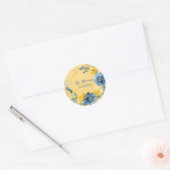 Geel en Blauw Pioen Krans Bloemen Bruiloft Ronde Sticker (Envelop)