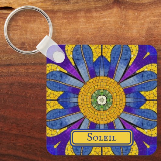 Geel en blauw Provensief, voeg tekst aan beide zij Sleutelhanger (Voorkant)