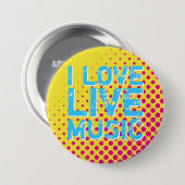 Geel en blauw Retro Halftone I Love Music Button (Voorkant /achterkant)
