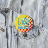 Geel en blauw Retro Halftone I Love Music Button (In situ)