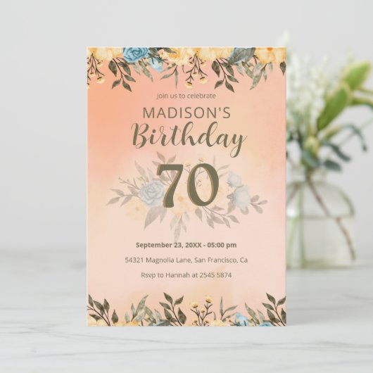 Geel en Blauw Rozen Verjaardagsuitnodiging Kaart (Staand voorkant)