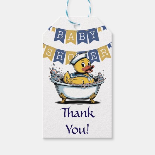 Geel en blauw Rubber Duck Boy Baby shower Cadeaulabel (Voorkant)