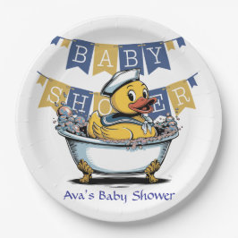 Geel en blauw Rubber Duck Boy Baby shower Papieren Bordje