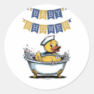 Geel en blauw Rubber Duck Boy Baby shower Ronde Sticker