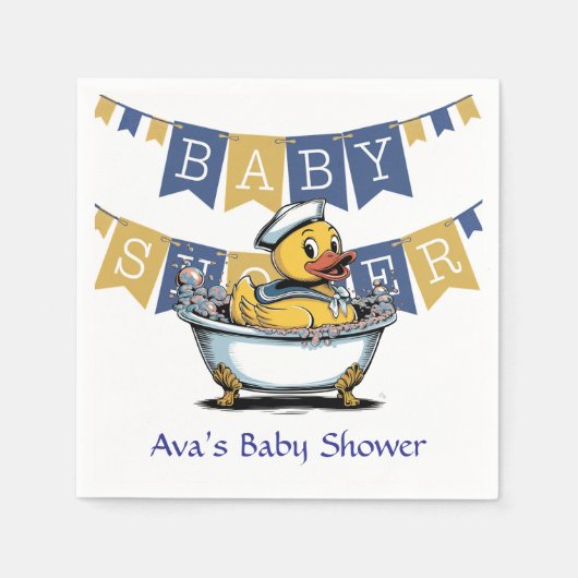 Geel en blauw Rubber Duck Boy Baby shower Servet (Voorkant)