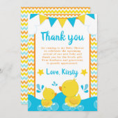 Geel en blauw Rubber Ducky Polka Baby shower Bedankkaart (Voorkant / Achterkant)