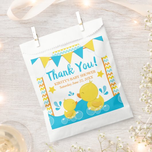 Geel en blauw Rubber Ducky Polka Baby shower Bedankzakje (Geknipt)