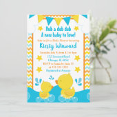 Geel en blauw Rubber Ducky Polka Baby shower Kaart (Staand voorkant)