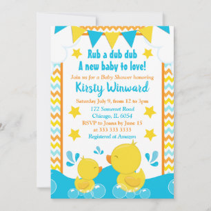 Geel en blauw Rubber Ducky Polka Baby shower Kaart