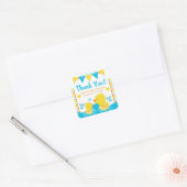 Geel en blauw Rubber Ducky Polka Baby shower Vierkante Sticker (Envelop)