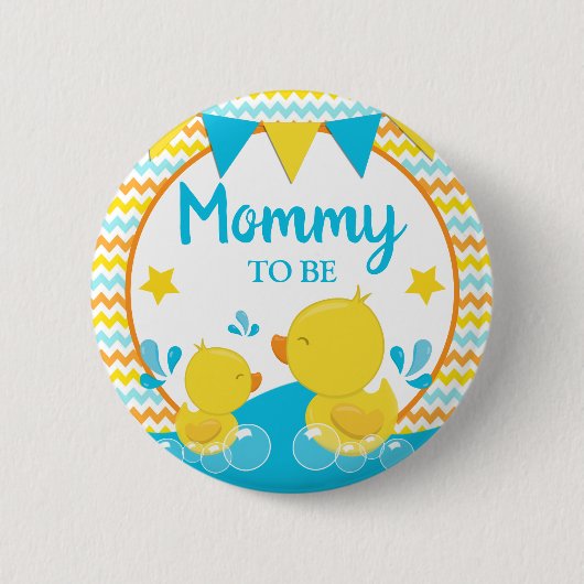 Geel en blauw Rubber Ducky Polka Dot Mammie Ronde Button 5,7 Cm (Voorkant)