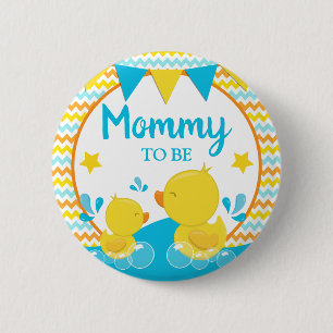 Geel en blauw Rubber Ducky Polka Dot Mammie Ronde Button 5,7 Cm