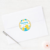 Geel en blauw Rubber Ducky Polka Dot Mammie Ronde Sticker (Envelop)